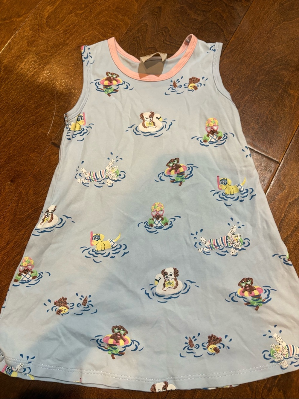 Girls' Light Blue Sleeveless Pajama Dress with Animal Swim Print